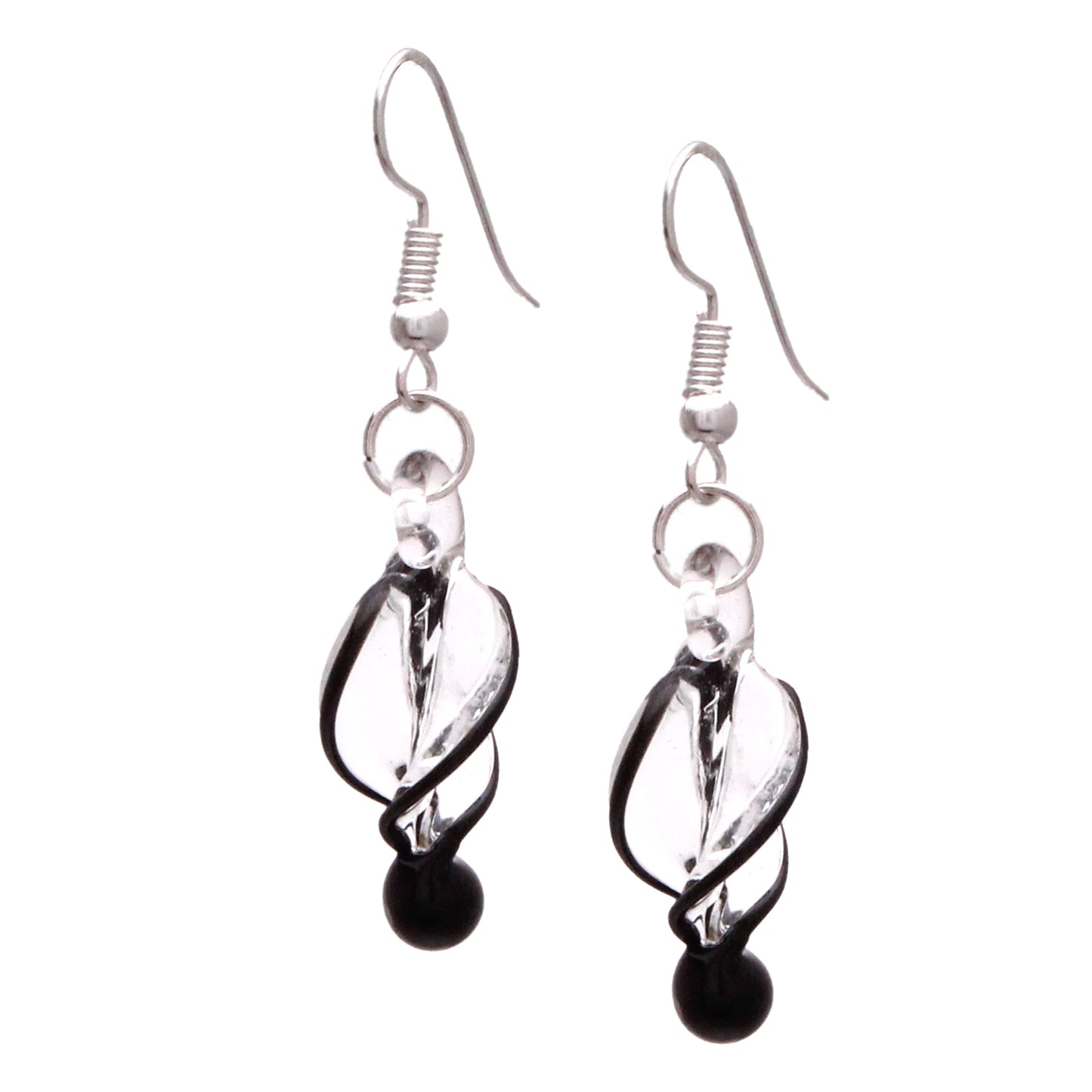 BESHEEK New Handcrafted Italian Murano Style Sterling Silver Glass Tornado Twirl Quality Sterling Silver Fashion Earrings - Black | Handmade Hypoallergenic Boho Beach Gala Wedding Style Fashion Earrings