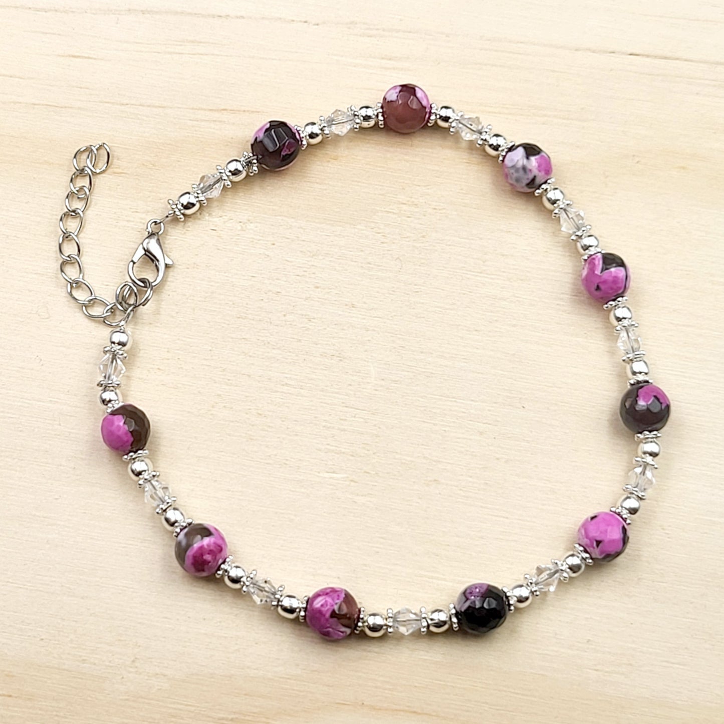 BESHEEK Pink and Black Calsilica Bali Style Anklet | Handmade Hypoallergenic Beach Gala Wedding Style Jewelry