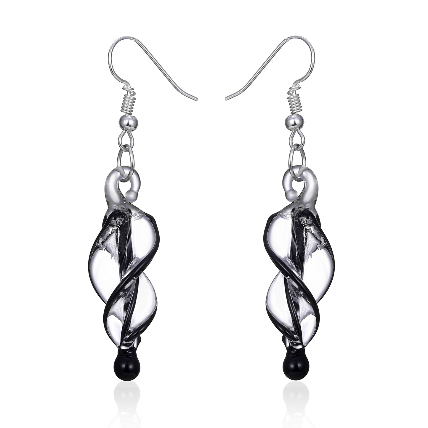 BESHEEK New Handcrafted Italian Murano Style Glass Tornado Twirl Quality Fashion Earrings - Black | Handmade Hypoallergenic Boho Beach Gala Wedding Style Fashion Earrings