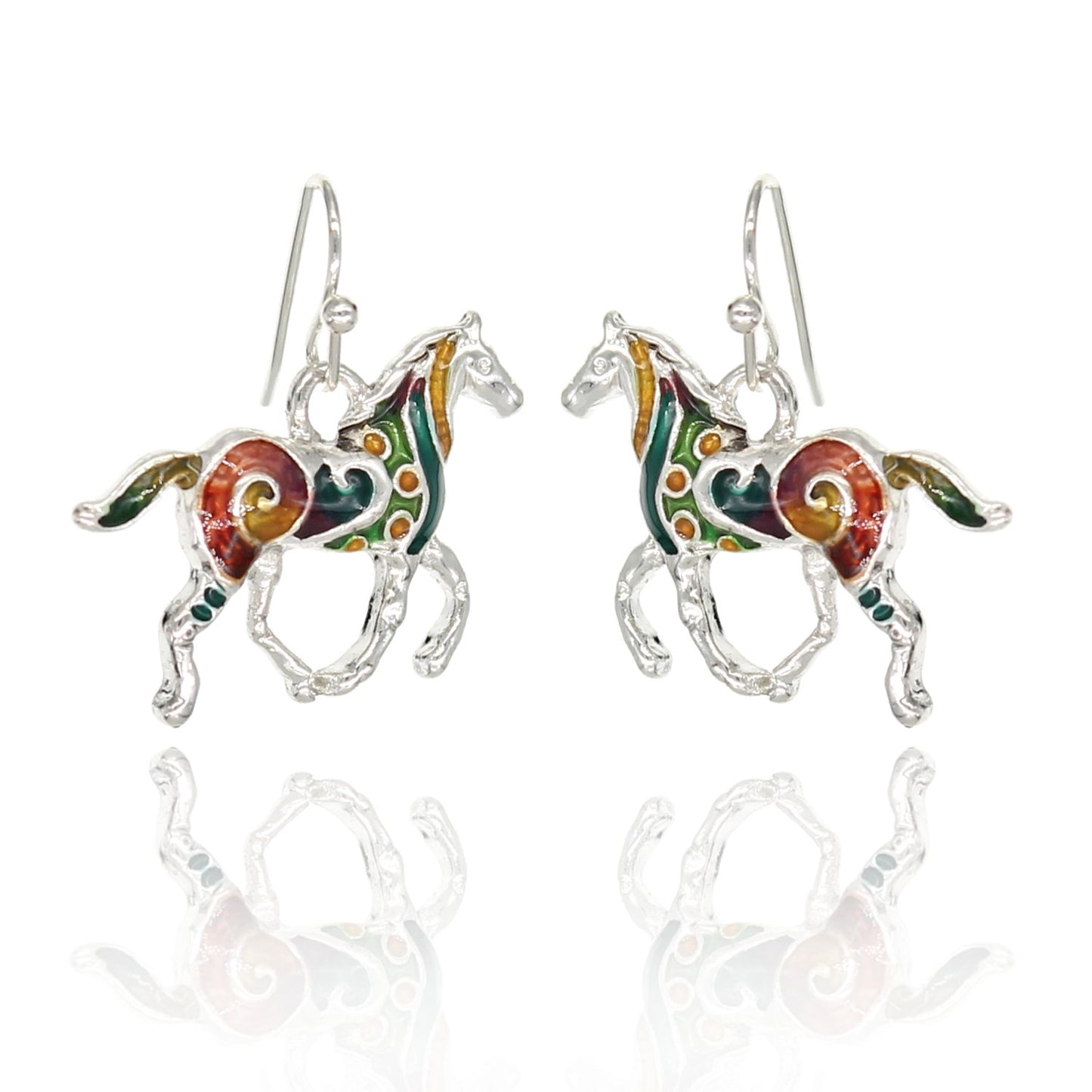 BESHEEK Handmade Silvertone Mosaic Horses Earrings | Handmade Hypoallergenic Boho Beach Gala Wedding Style Fashion Earrings