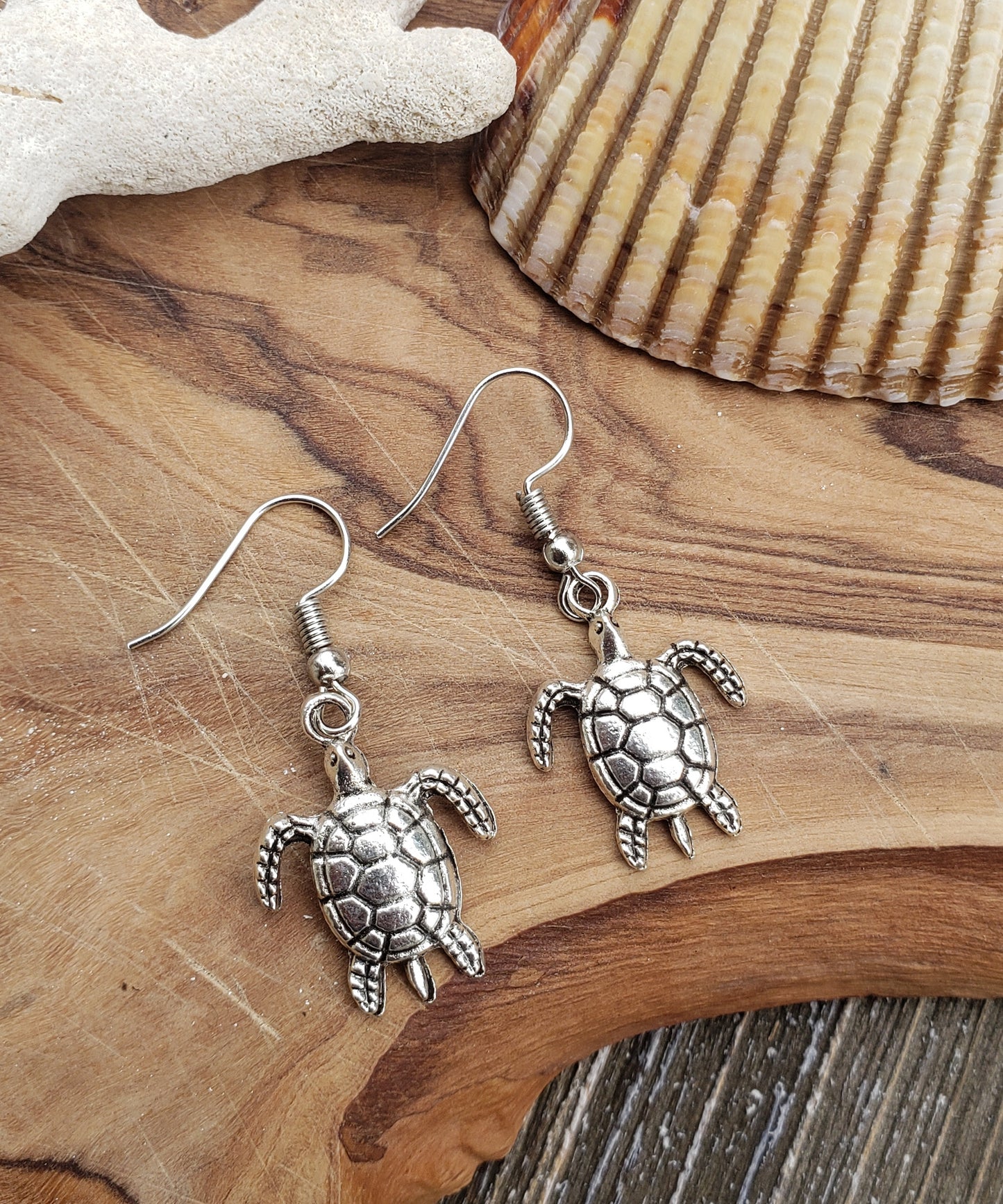 BESHEEK Antique Silvertone Sea Turtle Fashion Earrings | Hypoallergenic Boho Beach Gala Wedding Style Fashion Earrings