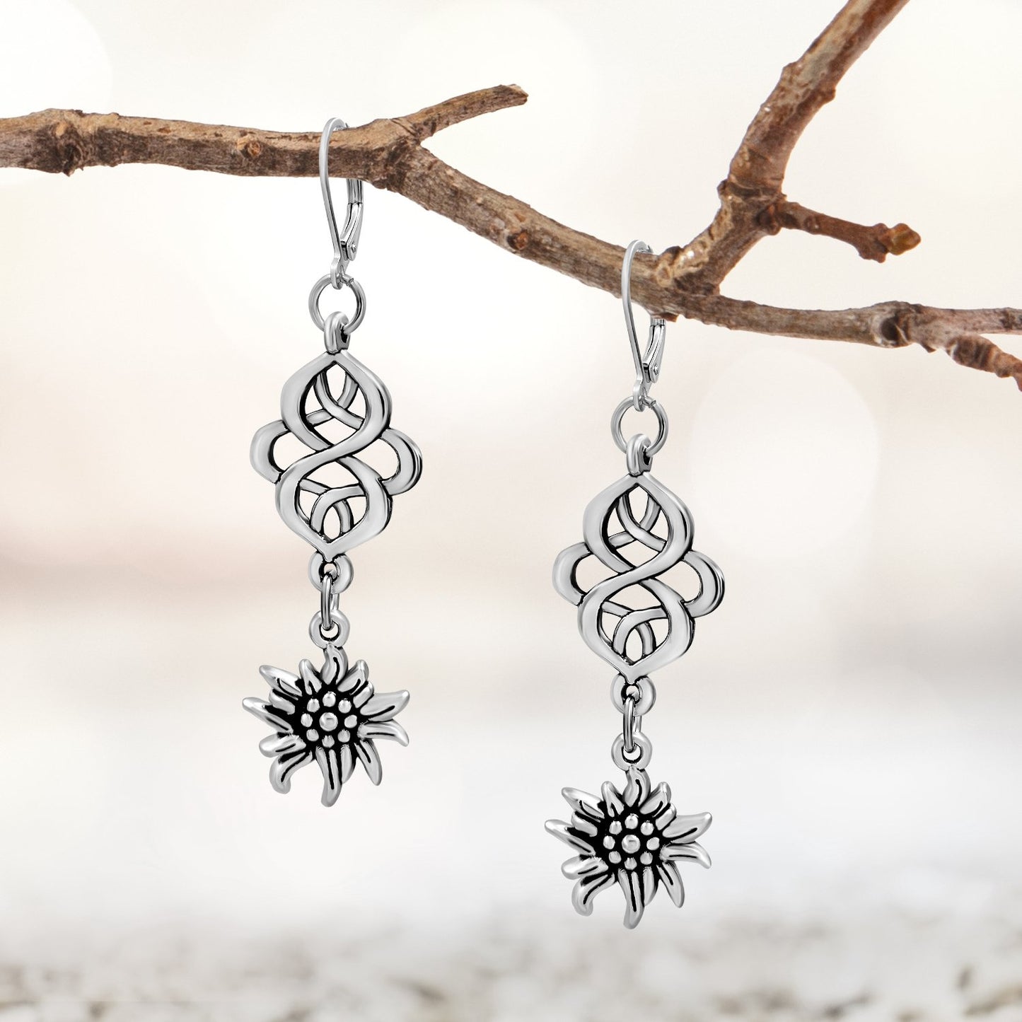 BESHEEK Sterling Silver Celtic Knot and Flower Earrings | Handmade Hypoallergenic Boho Beach Gala Wedding Style Fashion Earrings