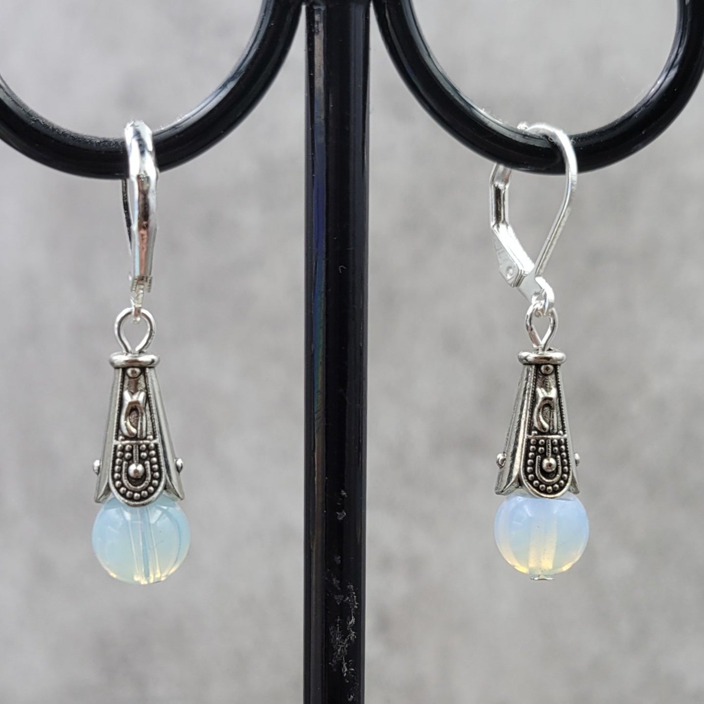 BESHEEK Moonstone and Silvertone Bali Cone Lever-back Earrings | Handmade Hypoallergenic Boho Beach Gala Wedding Style Fashion Earrings