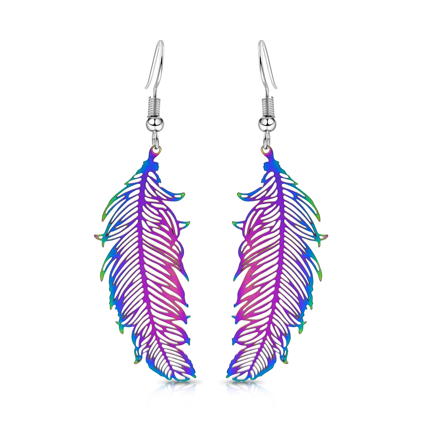 BESHEEK Rainbow Stainless Steel "Flawless Feather"Earrings | Handmade Hypoallergenic Boho Beach Gala Wedding Style Fashion Earrings