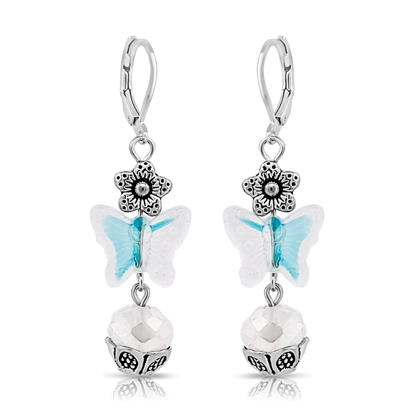BESHEEK Silvertone & Tibetan Butterfly Dangle Earrings | Handmade Hypoallergenic Boho Beach Gala Wedding Style Fashion Earrings