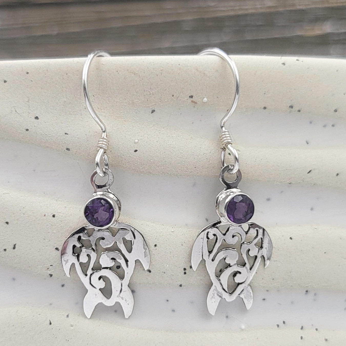 Sterling Silver Gemstone Turtle Filigree Cut out Earrings