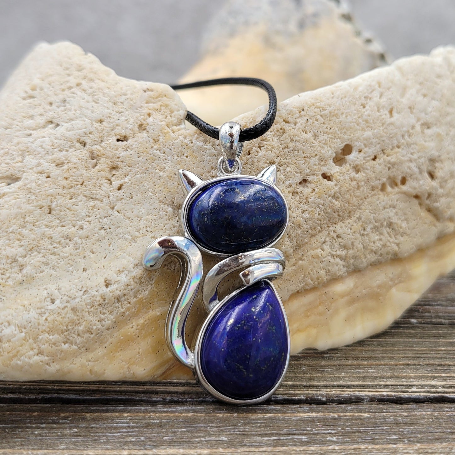 BESHEEK Lapis Lazuli Stone Cat Pendant? Handmade Hypoallergenic Boho Beach Gala Wedding Style Fashion Jewelry