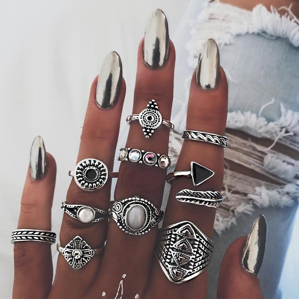 Handmade Ring Fashion Silvertone Vintage Boho Ring (Set of 10)