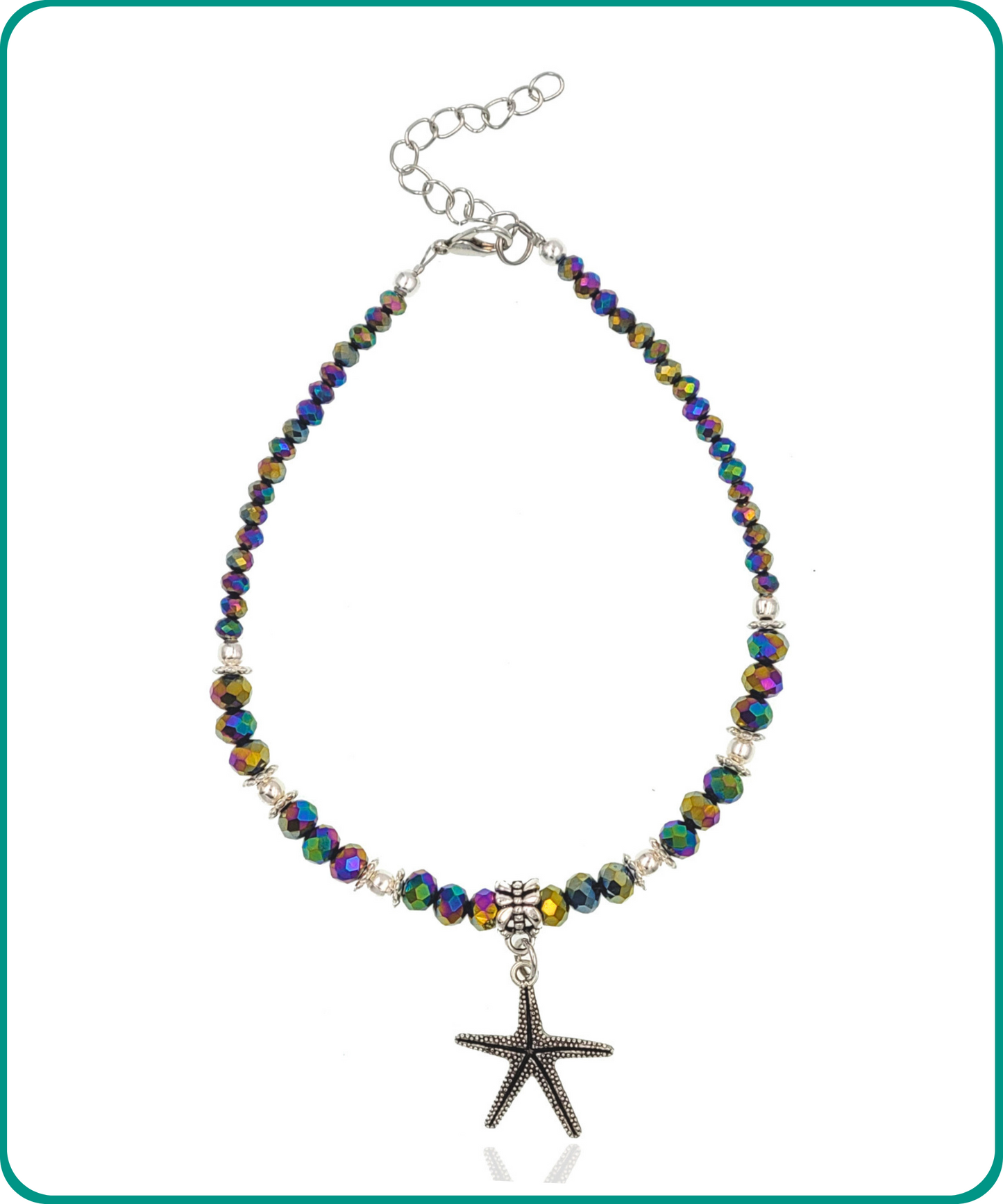 BESHEEK Starfish Rainbow Crystal Glass Artisan Beaded Anklet