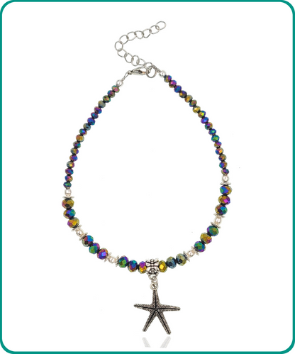 BESHEEK Starfish Rainbow Crystal Glass Artisan Beaded Anklet