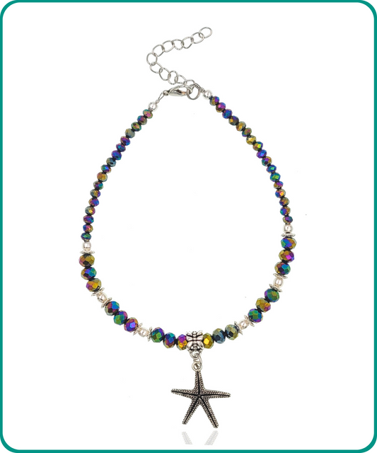 BESHEEK Starfish Rainbow Crystal Glass Artisan Beaded Anklet