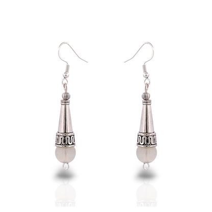 BeSheek Sterling Silver Tibetan Filigree Cone and Moonstone Dangle Earrings