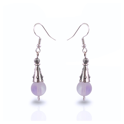 BeSheek Sterling Silver Clear Mermaid Glass and Tibetan Cone Dangle Fish Hook Earrings