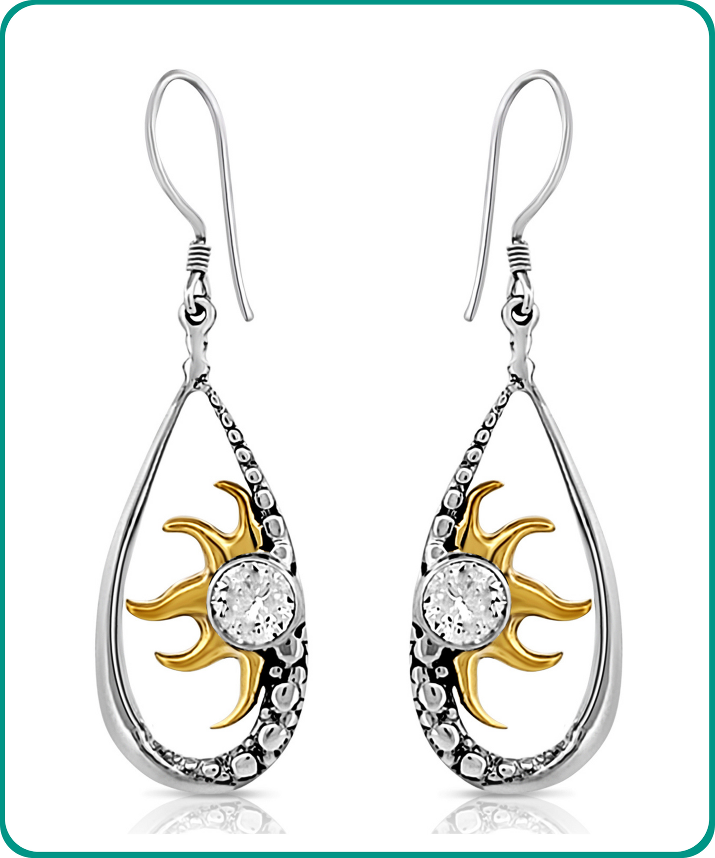 Sterling Silver, 14 Gold Plate and Cubic Zirconia Sunrise Earrings