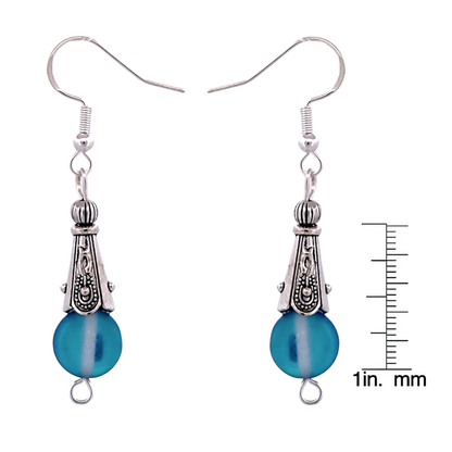 BeSheek Sterling Silver Royal Blue Mermaid Glass and Tibetan Cone Dangle Fish Hook Earrings