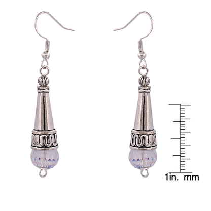 BeSheek Sterling Silver Clear AB Tibetan Filigree Cone and Crystal Glass Dangle Earrings