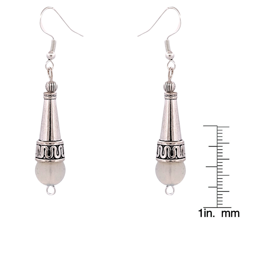 BeSheek Sterling Silver Tibetan Filigree Cone and Moonstone Dangle Earrings