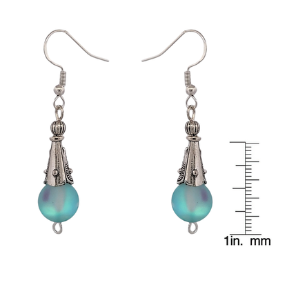 BeSheek Sterling Silver Light Blue Mermaid Glass and Tibetan Cone Dangle Fish Hook Earrings