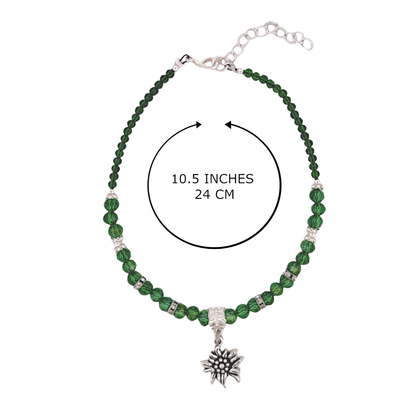 BESHEEK Flower LUSTER GREEN Hue Faceted Crystal Glass Artisan Beaded Anklet with Extension | Handmade Hypoallergenic Beach Gala Wedding Style Jewelry