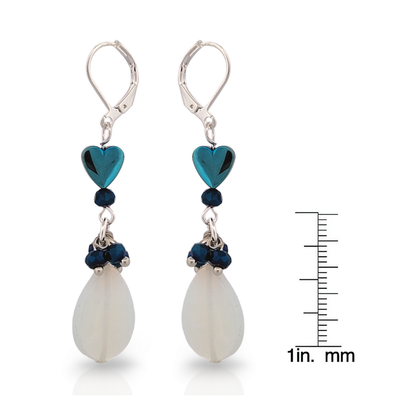 BeSheek Silvertone Mermaid glass, Moonstone and Blue Heart Hematite Leverback dangle Earrings