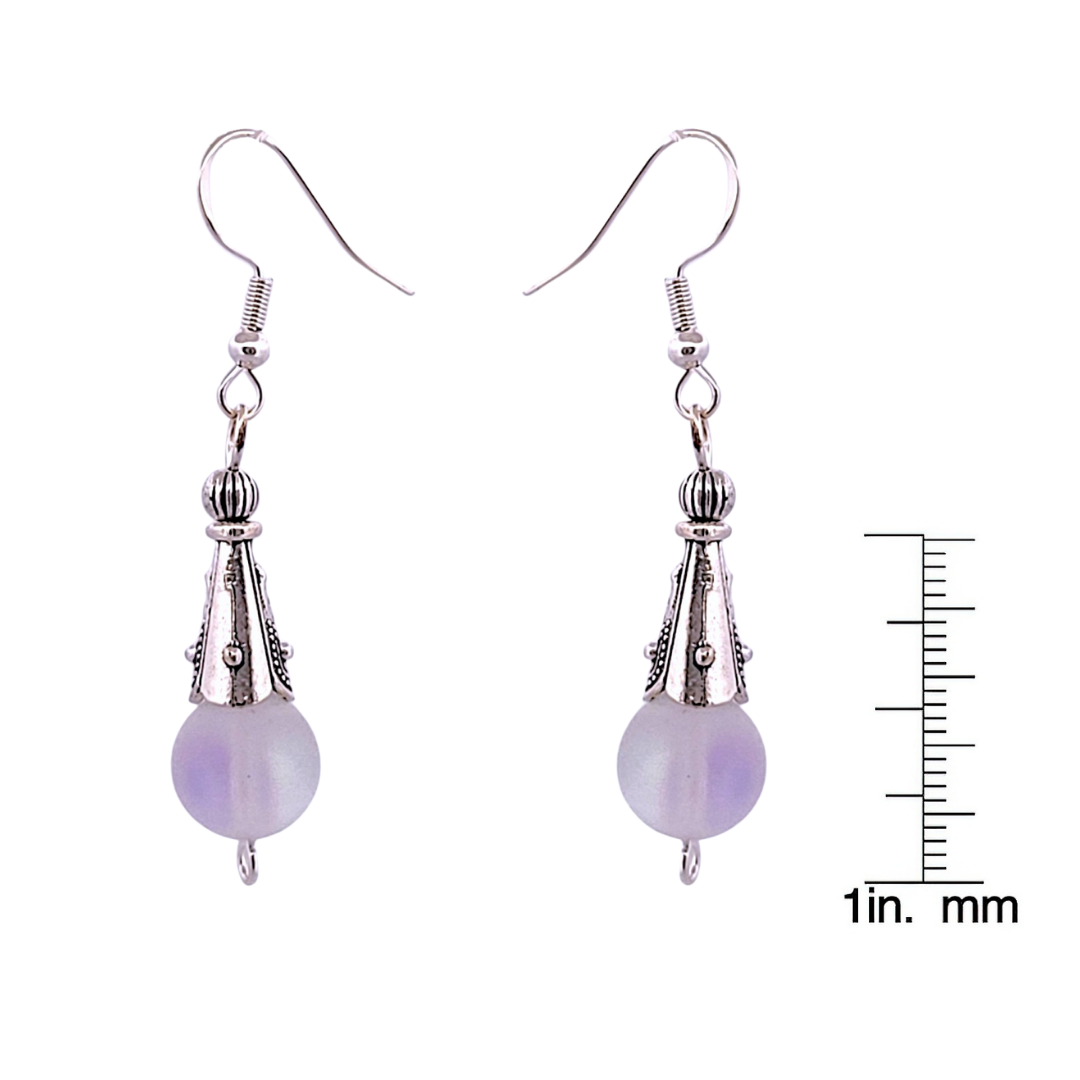BeSheek Sterling Silver Clear Mermaid Glass and Tibetan Cone Dangle Fish Hook Earrings