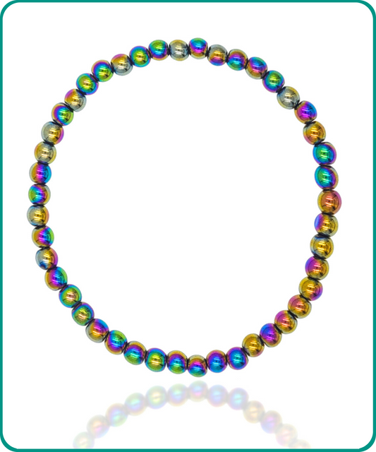 BESHEEK| Round Rainbow Hematite Stone Artisan Beaded Stretch Anklet