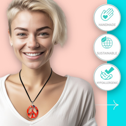 BESHEEK | Handmade Murano Inspired Red Glass Peace Sign Necklace