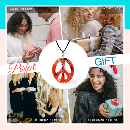 BESHEEK | Handmade Murano Inspired Red Glass Peace Sign Necklace