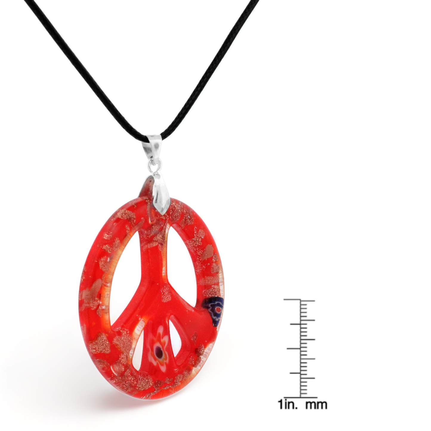 BESHEEK | Handmade Murano Inspired Red Glass Peace Sign Necklace