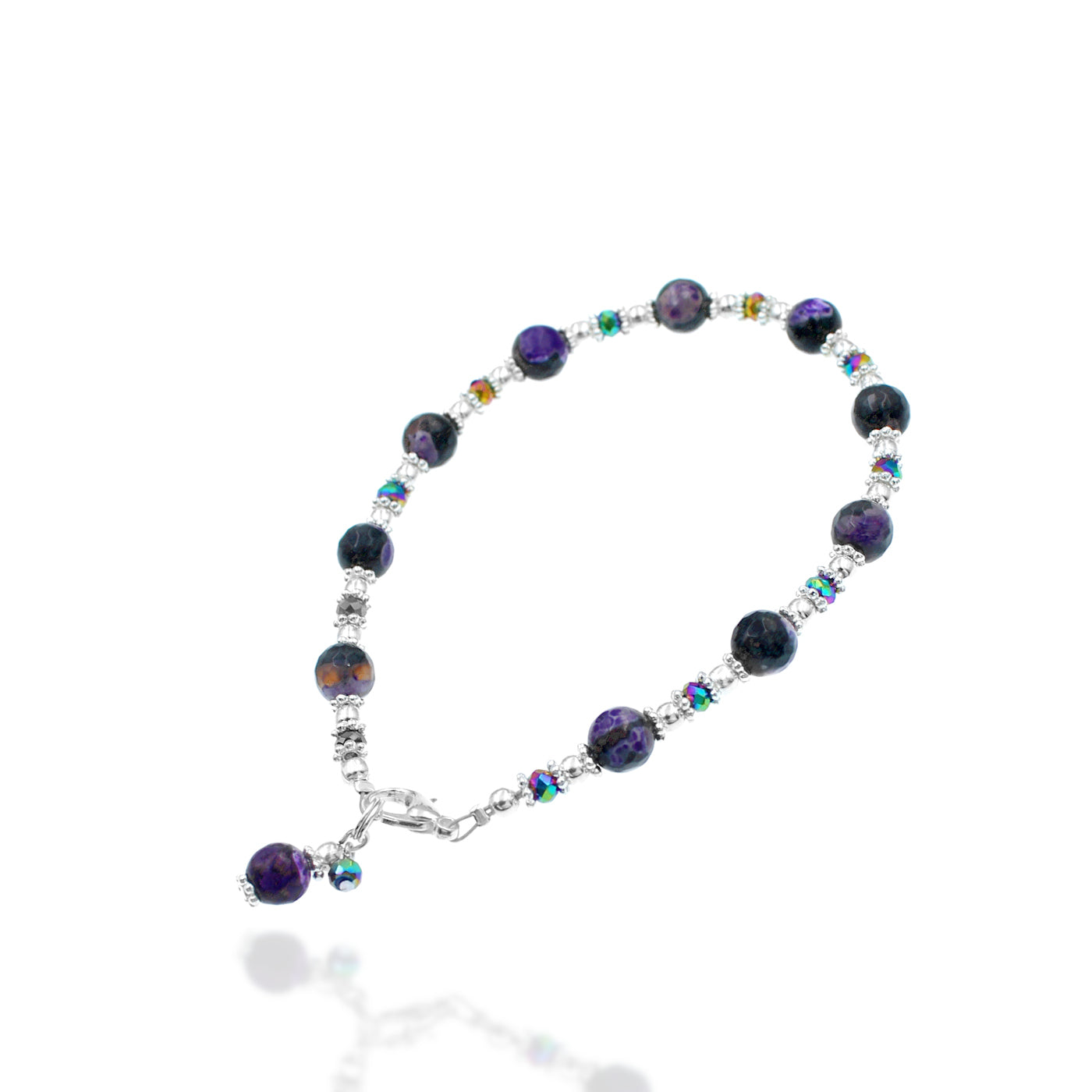 BESHEEK Purple and Black Calsilica Faceted Stone Artisan Beaded Anklet with Extension | Handmade Hypoallergenic Beach Gala Wedding Style Jewelry