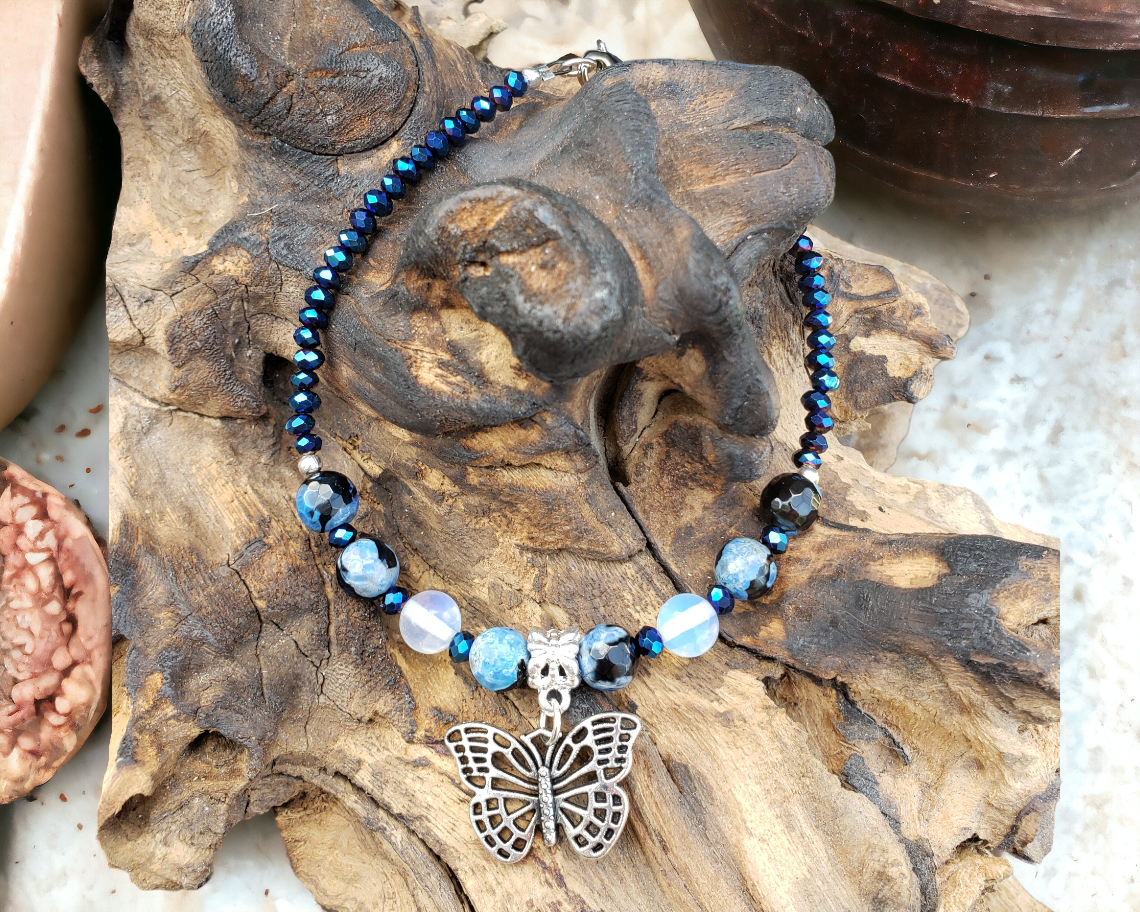 BESHEEK Blue Calsilica butterfly anklet | Handmade Hypoallergenic Beach Gala Wedding Style Jewelry