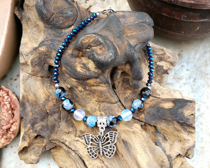 BESHEEK Blue Calsilica butterfly anklet | Handmade Hypoallergenic Beach Gala Wedding Style Jewelry