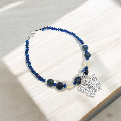 BESHEEK Blue Calsilica butterfly anklet | Handmade Hypoallergenic Beach Gala Wedding Style Jewelry