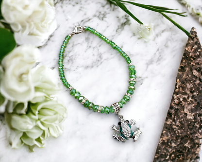 BESHEEK | Tree Frog Green Crystal Glass Artisan Beaded Anklet