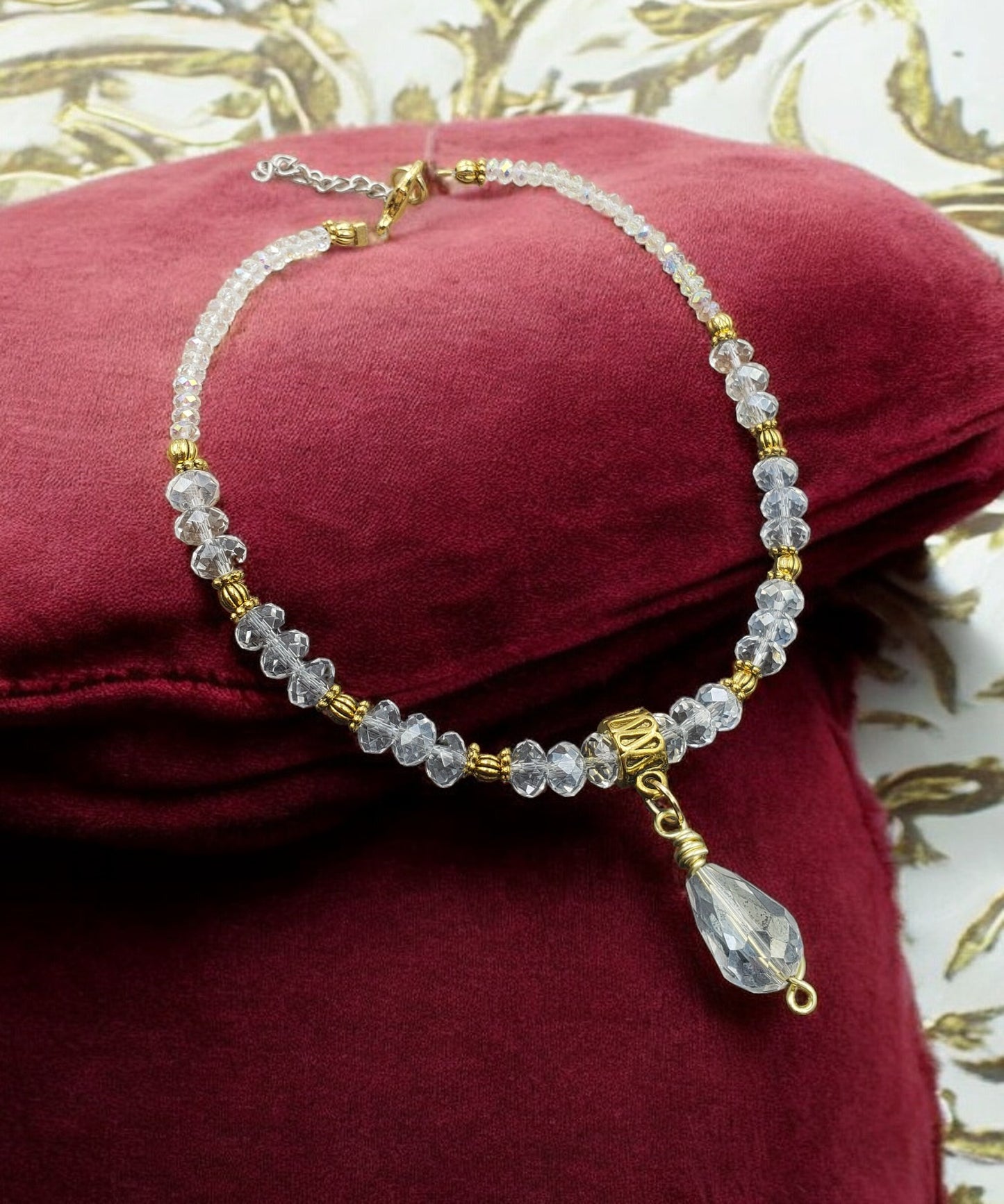 Goldtone and Crystal Clear Teardrop Charm Adjustable Anklet KIT