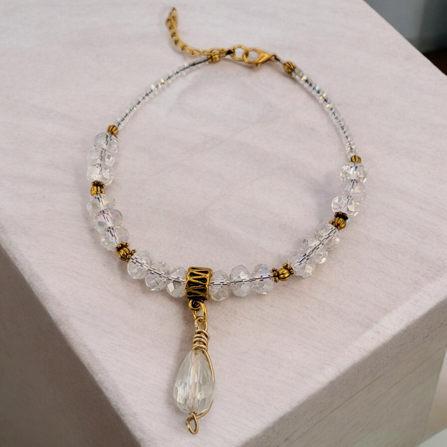 Goldtone and Crystal Clear Teardrop Charm Adjustable Anklet KIT