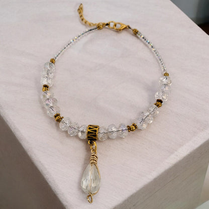 Goldtone and Crystal Clear Teardrop Charm Adjustable Anklet KIT