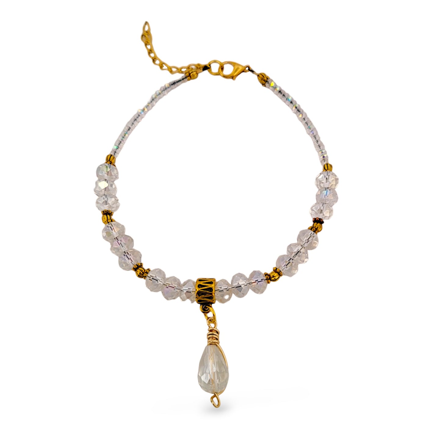 Goldtone and Crystal Clear Teardrop Charm Adjustable Anklet KIT