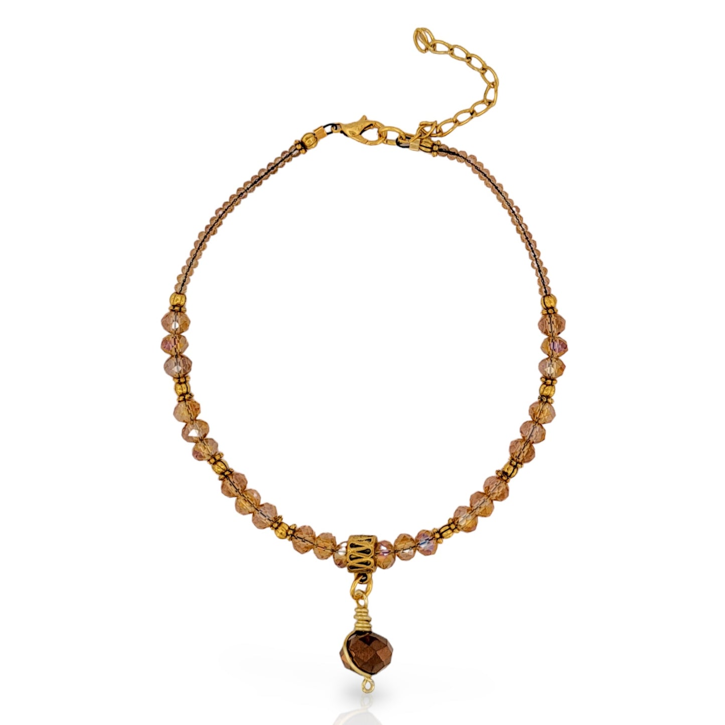 BESHEEK Amber Crystal and goldtone Adjustable Anklet | Handmade Hypoallergenic Beach Gala Wedding Style Jewelry
