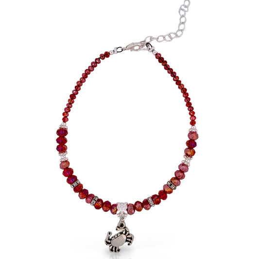 Red Crystal & Silvertone Crab Charm Adjustable Anklet KIT