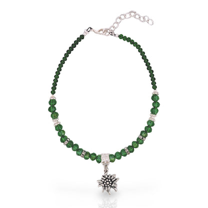 BESHEEK Flower LUSTER GREEN Hue Faceted Crystal Glass Artisan Beaded Anklet with Extension | Handmade Hypoallergenic Beach Gala Wedding Style Jewelry