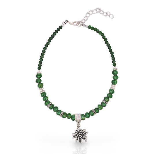 BESHEEK Flower LUSTER GREEN Hue Faceted Crystal Glass Artisan Beaded Anklet with Extension | Handmade Hypoallergenic Beach Gala Wedding Style Jewelry