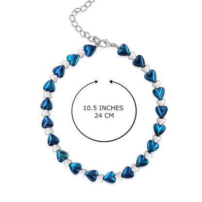 BESHEEK Heart LUSTER BLUE Hematite Stone Artisan Beaded Anklet with Extension | Handmade Hypoallergenic Beach Gala Wedding Style Jewelry