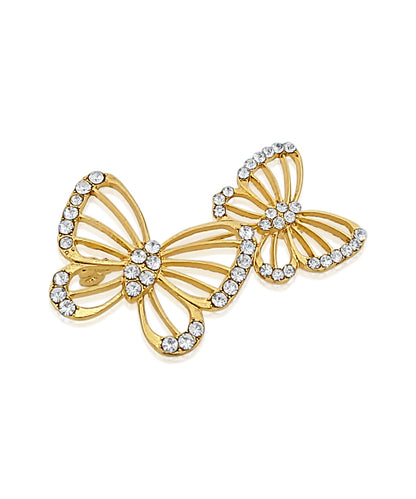 BESHEEK | Goldtone Rhinestone Double Butterfly Brooch