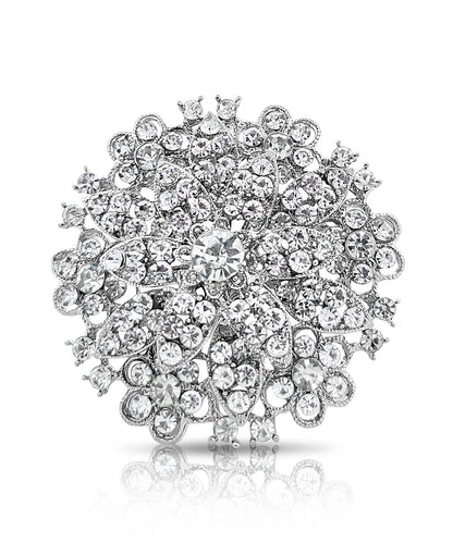 BESHEEK | Silvertone Rhinestone Winter Flower Brooch