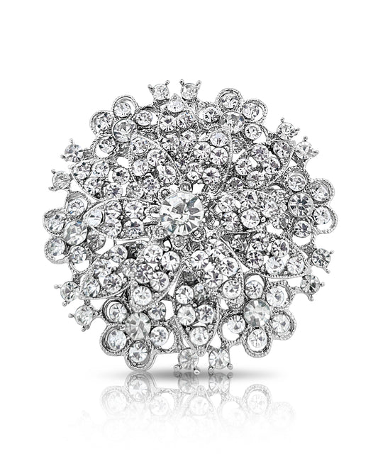 BESHEEK | Silvertone Rhinestone Winter Flower Brooch