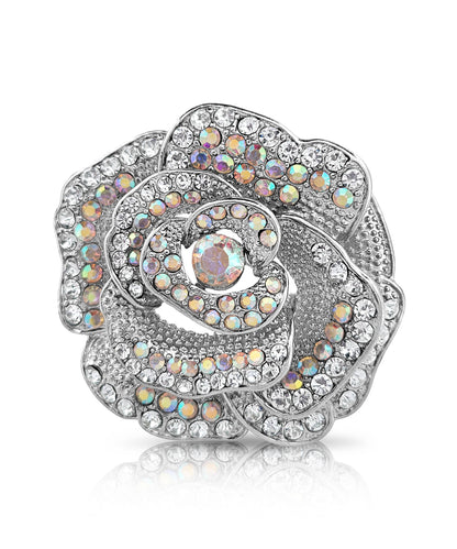 BESHEEK | Silvertone Rhinestone Blooming Flower Brooch