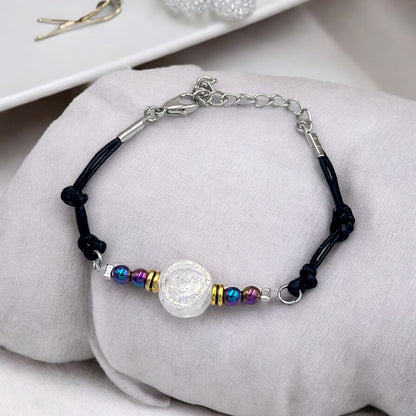 Rainbow Hematite and Glass Button Woven Knot Bracelet for Women