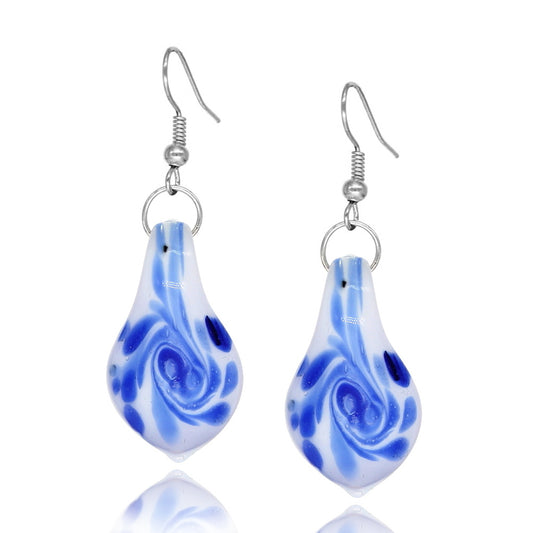 BESHEEK BeSheek Handmade Murano Inspired Sterling Silver Light Blue and White Swirl Dots Teardrop Glass Earrings by BESHEEK Â¦Handcrafted Blown Hypoallergenic Artisan Lampwork Italian Style Jewelry