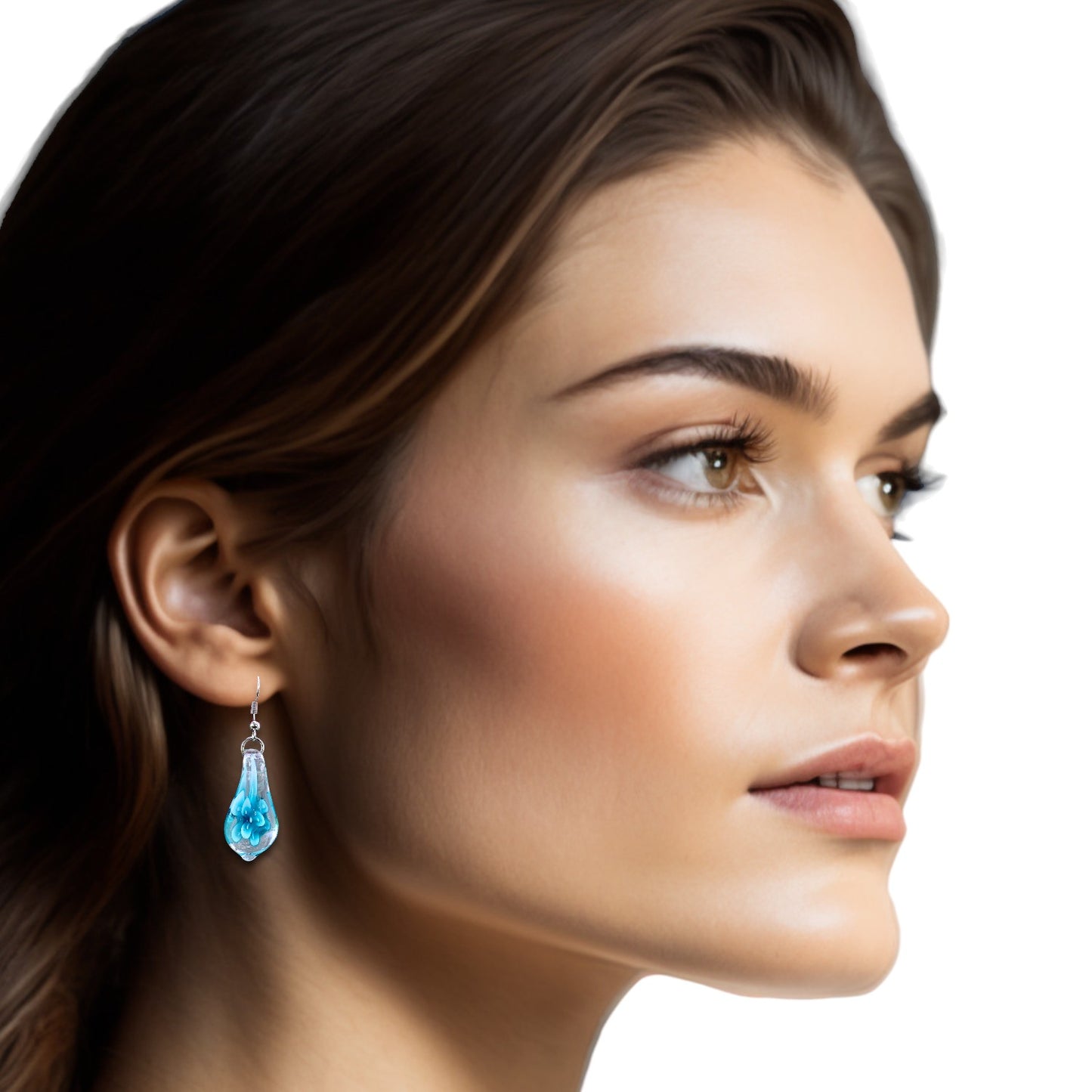 BESHEEK Murano-style Glass Sky Blue Flower Teardrop Earrings | Handmade Hypoallergenic Boho Beach Gala Wedding Style Fashion Earrings